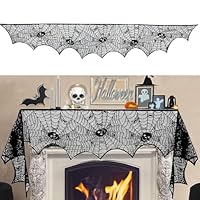 Halloween Dekoration, 45 x 245 cm Skeleton Deko Schwarz Spitze Spinnennetz Halloween Kaminsimsschal Spinnweben Kaminschal Partyzubehör für Tür Karneval Party Grusel Deko