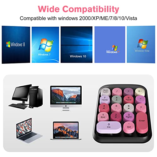 PINKCAT Wireless Numeric Keypad 18 Keys with 2.4G Mini Portable Silent Number Pad USB Receiver Financial Accounting Keyboard Extensions for Laptop Desktop PC Pro(Black Mix)