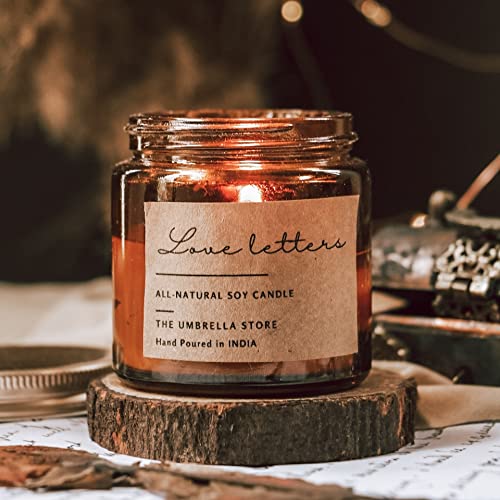 THE UMBRELLA STORE 100 Percent Soy Wax Scented Candle Rose Jasmine Sandalwood Aromatherapy Love Letters Edition Long Burn Relaxing Bedroom Fragrance Romantic Candle for Home Decor
