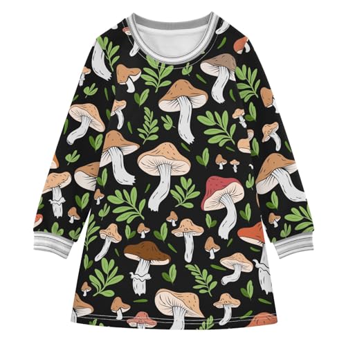 Wild Mushrooms Girls Dresses Long Sleeve Sweatshirt Dress for Girls Winter Toddler Casual A Line Dresses Size 2-8T