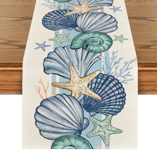 Artoid Mode Sea Shell Starfish Summer Table Runner,Spring Ocean Kitchen Dining Table...
