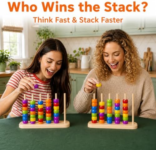 Color Match Challenge Game, Fast-Paced Pattern Matching Ring Stack Puzzle with Challenge Cards, Color Recognition Sensory Toy, Fun Party, Family Game Night Activity, Interactive Matching Play (1 PACK) — view 4