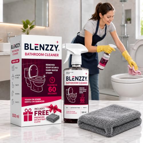 Image of 500ml Bathroom Cleaner Spray with Free Microfiber Cloth | Instant Removes Soap Scum, Limescale & Hard Water Stains | Fast-Acting Bathroom Cleaning Spray for Tiles, Toilets, Wash Basins, Taps