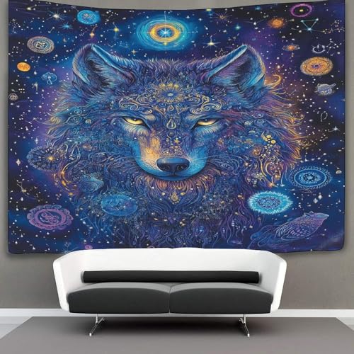 Tapisserie murale loup pour chambre déco tissu effet 3D salon chalet