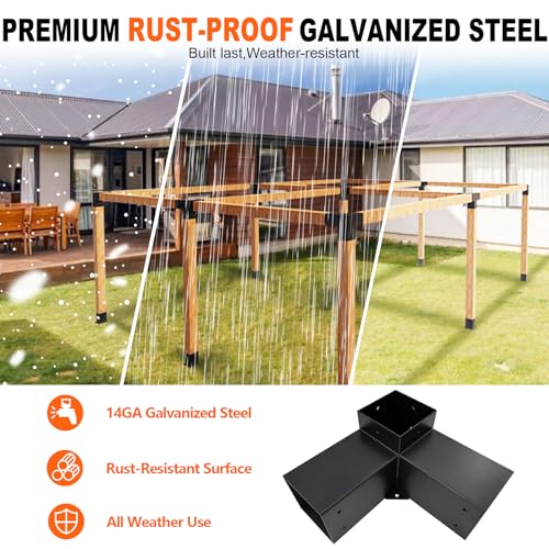 Image of 3-Way Pergola Brackets Kit, DIY Right Corner Woodwork Brackets for 4 inch x 4 inch (Actual:3.5 inch x 3.5 inch) Lumber for Patio Pergolas, Gazebos, Log Cabin W /Hardware (2 Pack)