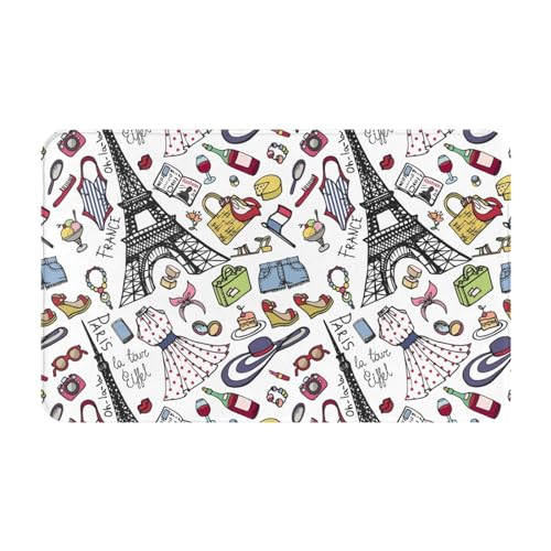 Tapis de salle de bain antidérapant lavable – Tapis de cuisine pour sol, tapis d'entrée d'intérieur, tour Eiffel, tapis de porte de salle de bain avec...