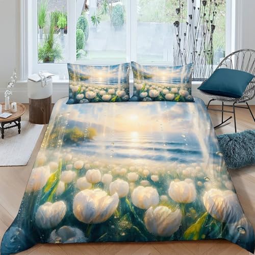 Parure de lit imprimé 3D fleurs printanières microfifre king size