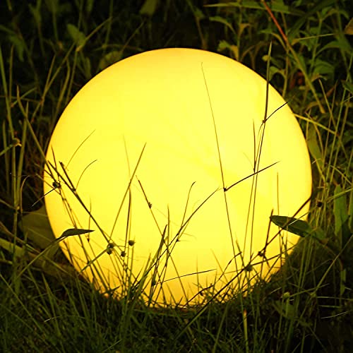 Albrillo RGB Lampe Solaire de Jardin - Boule LED Solaire avec Télécommande, Diamètre 30 cm avec 8 Couleurs, Rythme et Luminosité Réglables, USB Rechargeable, IP68 Lumière à Boule pour l'extérieur
