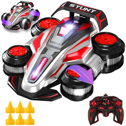 Image of 1:14 Drift Remote Control Car 4WD RC Cars Rotating 360 Degrees Vehicle Toys with Lights Music, Upright Walking Four-Wheeled Rollover Stunt Car Gifts for Boys Girls 6-12 Year(Red)