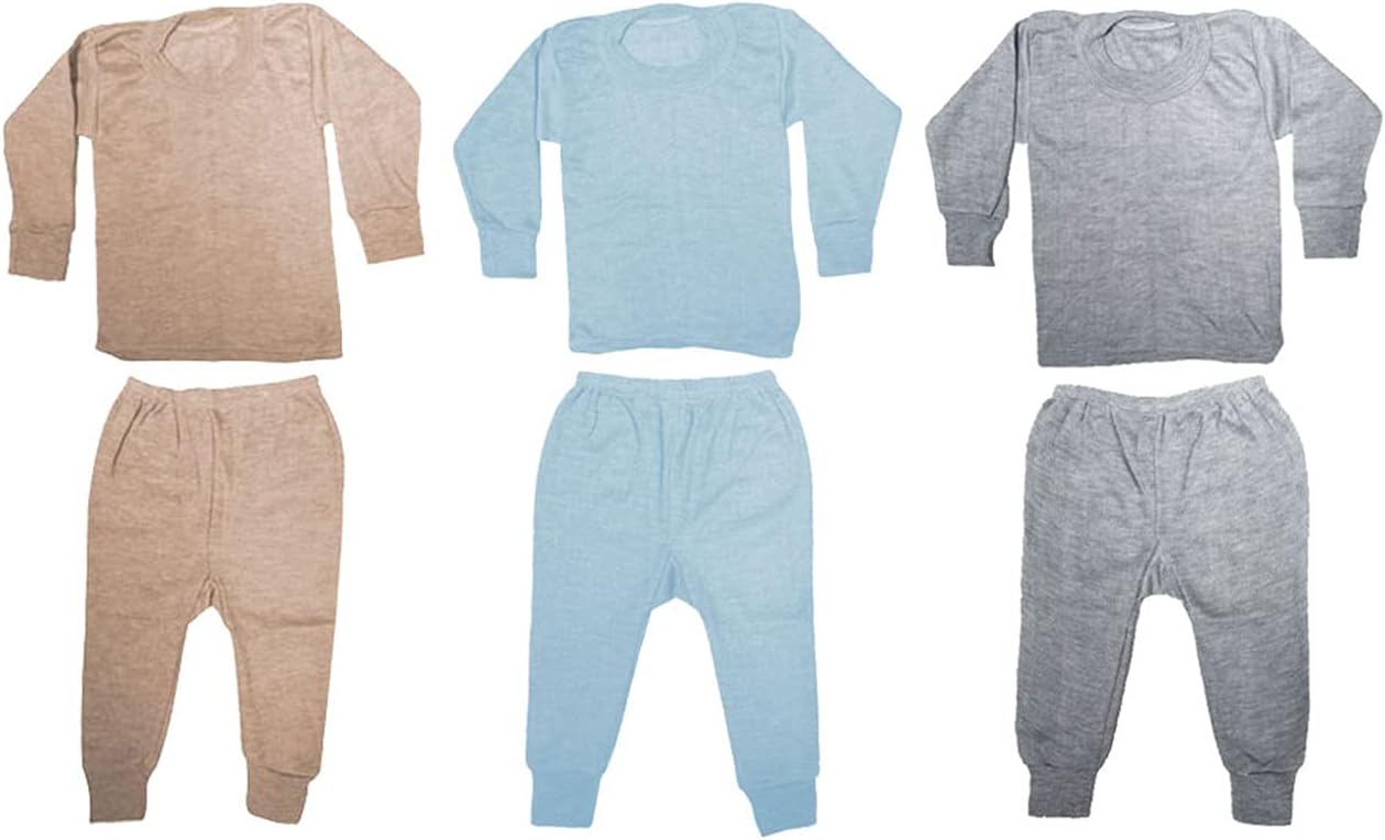 PURSUE FASHIONUnisex Kids Winter Wear Fleece Front Open Thermal Innerwear Top & Full Pant Woolen Warmer Combo Set for Girls Boys, Kids Unisex Body Warmer Thermal (Set of 3)
