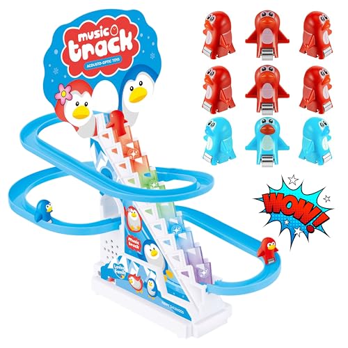 ZEICO Penguin Slide Toy Set – Stair Climbing Roller Coaster with Sliding Tracks, 9 Racing Penguins & 3 Switch – Lights, Music & Quiet Mode – Educational Playset for Kids Toddlers Boys & Girls