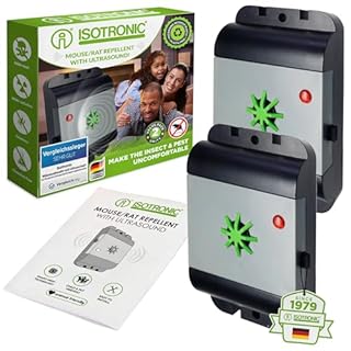 ISOTRONIC Mouse Repellent/Rat Repellent with Ultrasound, Test Winner Electronic Pest Repeller for Home, Basement, Garden, Mice and Rats Repel Without Chemicals and Mouse Trap, 2 pieces