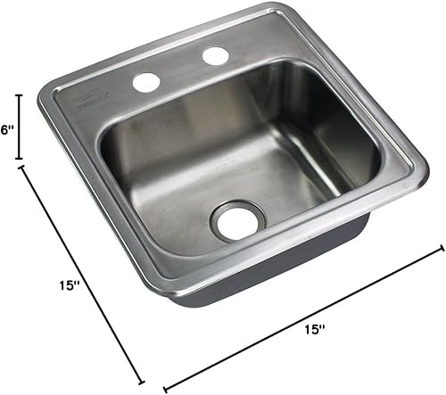 Miniatura 7 de Transolid STSB15156-1 - Fregadero de cocina de un solo tazón, 15 x 15 x 6 pulgadas, acero inoxidable cepillado