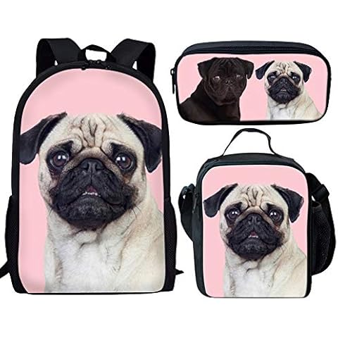 Showudesigns Kids Cute Pug Backpack Set Cover