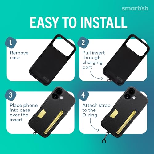 Smartish® iPhone 17 Wallet Case + Crossbody Lanyard Strap - [Slim + Protective] Phone Case Credit Card Holder + Universal Detachable Shoulder Neck Strap for Apple iPhone 17 - Black Tie Affair by Smartish - Image 5
