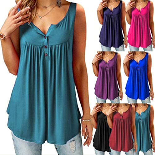 Débardeur d'été décontracté sans manches à col rond pour femme - Coupe ample - En coton - Pour la plage, bleu, Très grand Débardeur d'été décontracté sans manches à col rond pour femme - Coupe ample - En coton - Pour la plage, bleu, Très grand