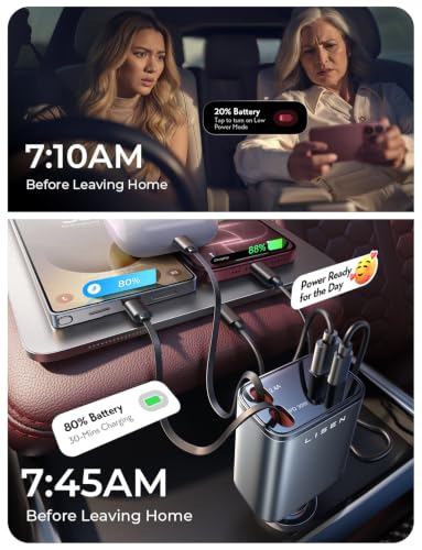 Chargeur de voiture rétractable LISEN, chargeur de voiture 84 W USB C Charge rapide, 4 en 1 – Image 5