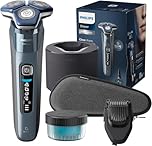Philips S7000 - Rasoio elettrico Wet & Dry in blu ghiaccio con 1 rifinitore a scomparsa, regolabarba, custodia da viaggio, Quick Clean Pod e supporto di ricarica (modello S7882/54)