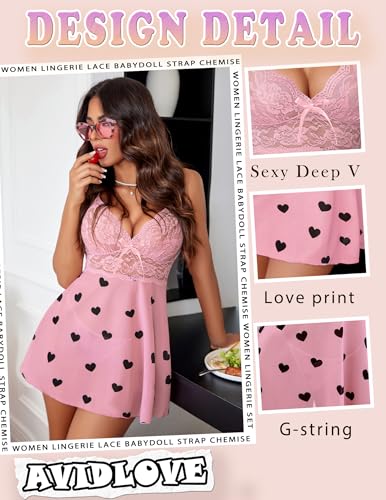 Image of Avidlove Women Lingerie Lace Babydoll Strap Chemise Halter Teddy V Neck Sleepwear