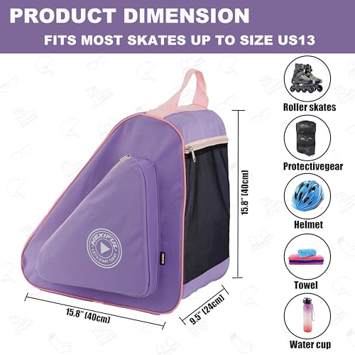 HEXIFUL Skate Bag for Ice, Inline, Roller & Quad Skates - Kids & Adults (Purple/Pink) - Thumbnail 4