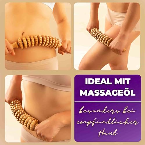 Tuuli Accessories Anti Cellulite Massage Massagegerät Massageroller Roller mit Griff Maderotherapie aus Holz, für Beine, Oberschenkel, Bauch, Körper