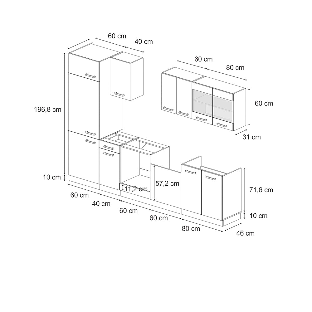 Vicco Mueble de Cocina R-Line, Roble Azul-Gris-Dorado, 300 cm, ET Roble, para disposición Flexible y ampliación con módulos adicionales