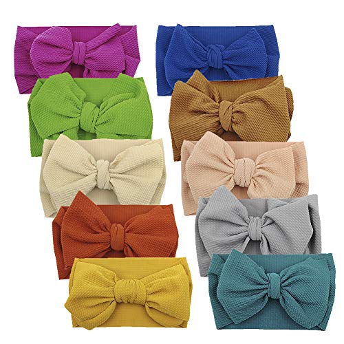 Image of KIDOCHEESE Headbands with Bows, Big Bows Baby Girl Hairbands, 10 Pack, Soft Fabric, Adjustable Size, Hair Accessories for Newborn Infant Toddlers Kids