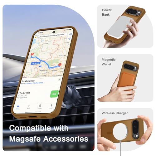 Image of for Google Pixel 10 /10 Pro Case, Matte Magnetic Phone Cover [with 1 Screen Protector] [Support for MagSafe] [Shockproof Military Grade Protection] Translucent Frosted Back, Brown