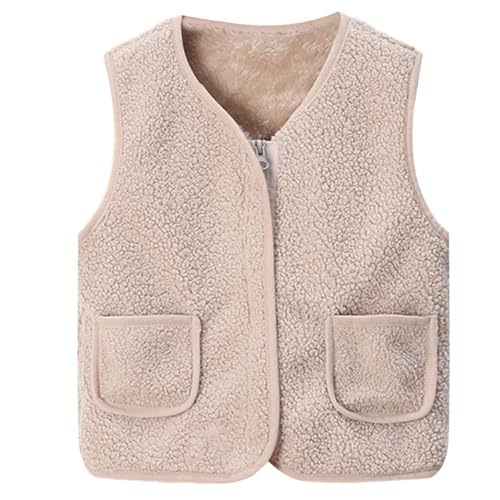 Girls Sherpa Vest Fall Fleece Lightweight V Neck Sleeveless Toddler Winter Coat with Pocket Fuzzy Wool Kids Clothes