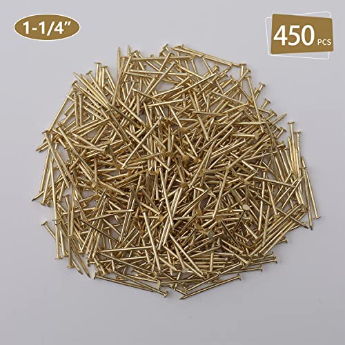 Image of JEGONFRI 450PCS 1-1 /4 inch x 16Ga Brass Plated Nails for Hanging Pictures | Rustproof Carbon Steel, Flat Head, Shiny Gold Finish, Versatile Woodworking, Smooth Surface, Long-Lasting Supply