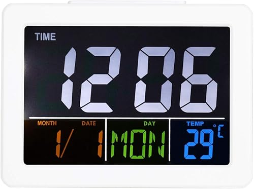 Miniatura 5 de TOPINCN Reloj despertador digital LCD, despertador digital de viaje, calendario digital, despertador, reloj de día para dormitorio, demencia,