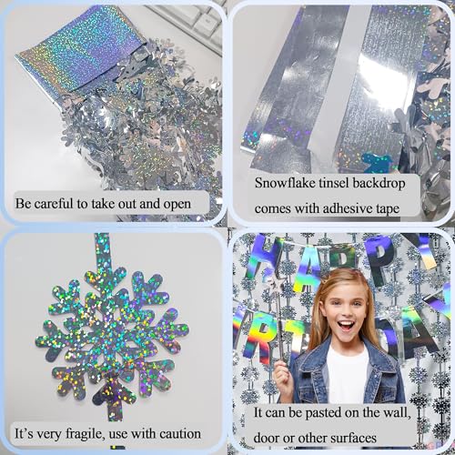 Image of Silver Snowflake Fringe Curtain - GREATRIL Winter Onederland Streamers Backdrop with Sparkling Snowflake for Christmas Birthdays Party Decoration -3.2ft x 6.5ft - 2 Pack