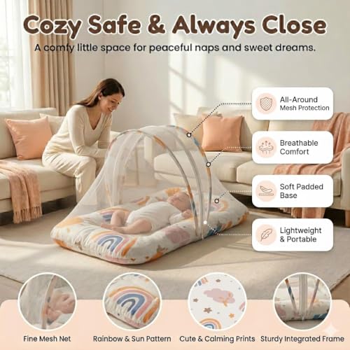 Image of StarAndDaisy 3 in 1 Baby Mosquito net for Sleeping, Mosquito net for Newborn Baby with Washable Design, Soft and Comfortable Bed.