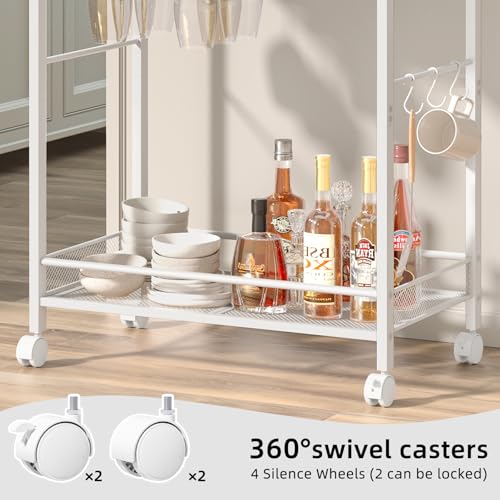 Image of Joaxswe Bar Cart,2-Tier Home Bar Serving Cart with Lockable Wheels,White