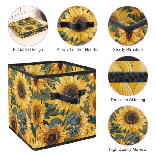 Boîte de rangement tournesol panier pliable vêtements tissu 28cm - 5