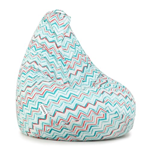 Image of Amazon Brand Solimo Premium Canvas Fabric Bean Bag, Filled with Beans | Capacity: Upto 6' Height, 100 KG Weight | 2XL | Chevron Stripes Printed | Black