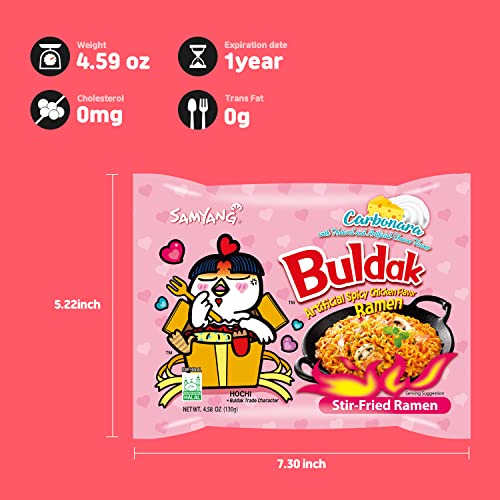 Image of Samyang Buldak Carbo Korean Hot Spicy Chicken Stir Fried Ramyun 4.58 oz (Pack of 20)