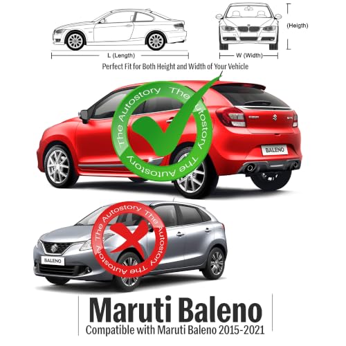 Image of AutoStory Baleno Car Cover | Dustproof Lightweight Car Body Cover | Custom Fit for Maruti Baleno 2015-2021 | Mirror Pocket | Lightweight | Indoor & Outdoor | Mirror Pockets, Elastic Bottom