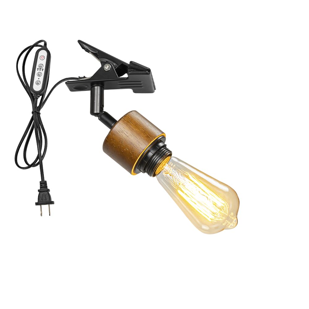 KAYYELAMP Clip Mount 5.9Ft Plug in Timer Cord Lighting Fixture Adjusted Angle Vintage Walnut Base Metal Clamp On Plant Shelf Indoor Growing Plants Flowers(No Bulb)