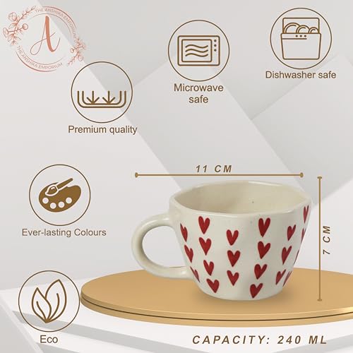 Image of Ceramic Coffee Mug with Red Hearts Pattern, White (Standard, 1, Count)