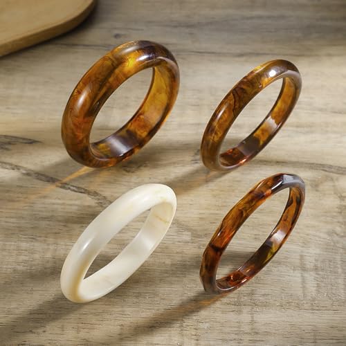 4 Pcs Acrylic Resin Chunky Bangle Bracelets for Women Vintage Punk Chunky Bangle Geometric Stackable Bracelets Thick Acetate Wide Wristbands Trendy Daily Jewelry4