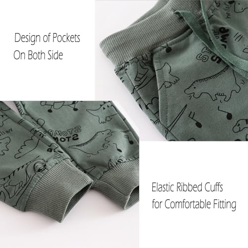 Boys Drawstring Elastic Pants Toddler Cotton Sweatpants Kid Dinosaur Active Jogger Pants with Pockets Multipack3
