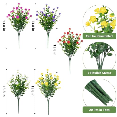 Image of Artificial Flowers for Outdoors Decoration UV Resistant, Colorful | faux plants, fake plastic eucalyptus, greenery stems, indoor outdoor use, Garden fence patio window box porch planter decor