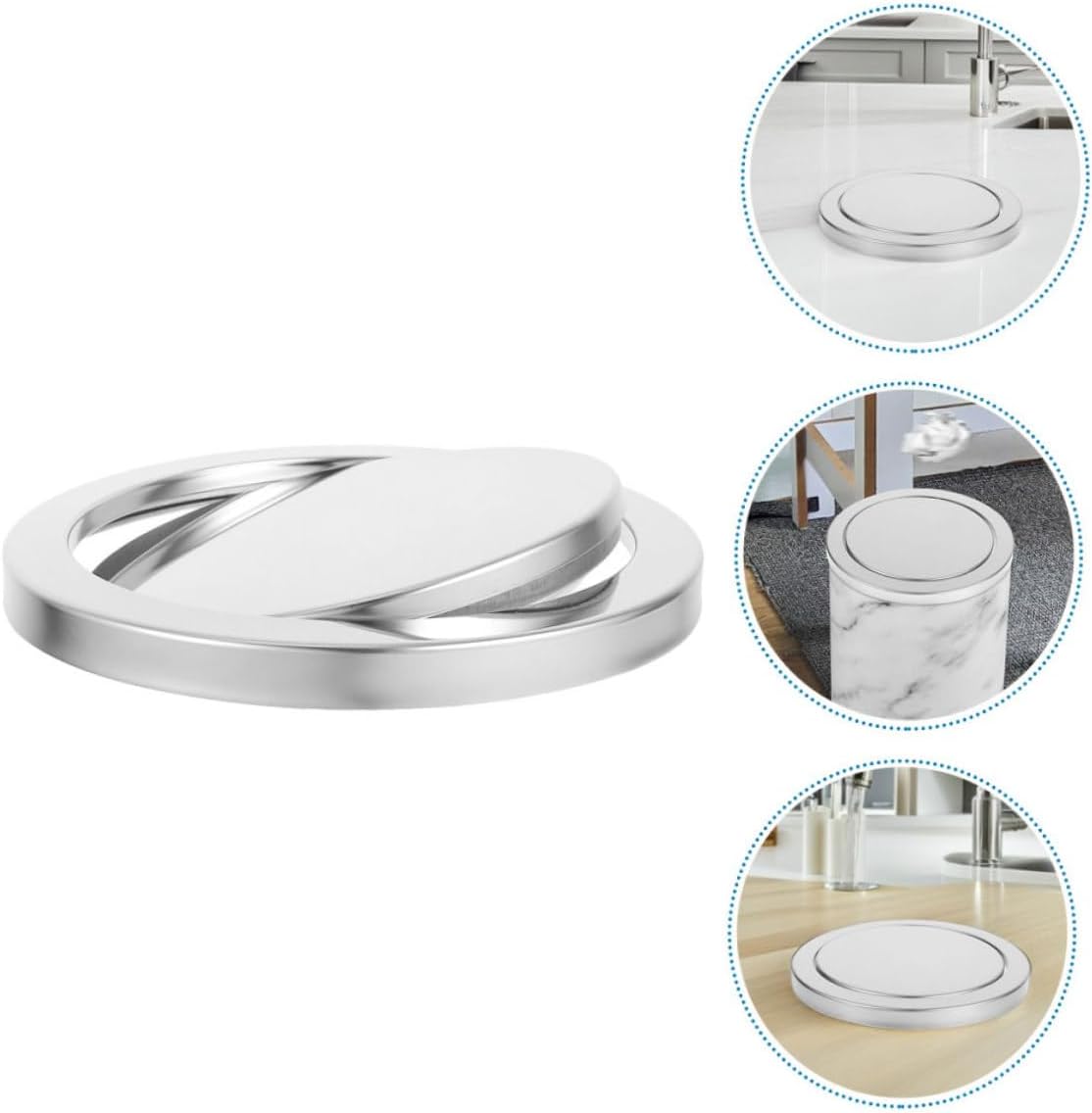 2pcs Stainless Steel Embedded Swing Top Trash Can Lid, round Countertop Garbage Bin Cover Fits 21.5-24cm Opening, Flap-style Waste Lid for Kitchen Bathroom Hotel Use