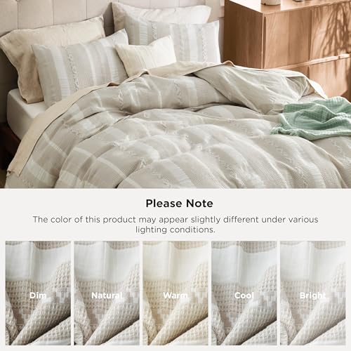 Image of Bedsure Waffle Weave Duvet Cover King - 100% Cotton Boho Duvet Cover with 2 Pillowcases - Linen Color PureWoven Textured Comforter Cover with Zipper Closure (King, 104 inchx90 inch)