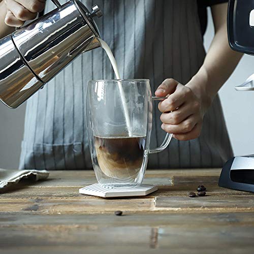 Double Walled Glass Coffee Cups, Set of 2 Large Glass Tea Cup with Handle,15oz/450ml Tall Insulated Coffee Mugs Perfect for Cappuccino, Macchiato, Latte, Tea, Juice, Iced& Hot Beverages - Thumbnail 6