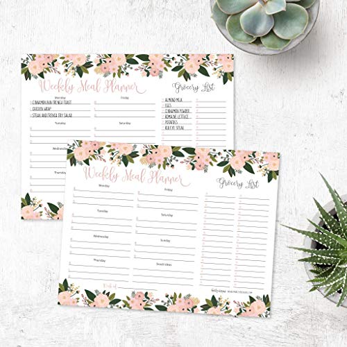 Pink Floral Weekly Meal Planning Calendar Grocery Shopping List Magnet Pad For Fridge, Magnetic Family Pantry Food Menu Board Organizer, Week Diet Prep Planner Tools, Refrigerator Eat Dinner Notepad #TOP1