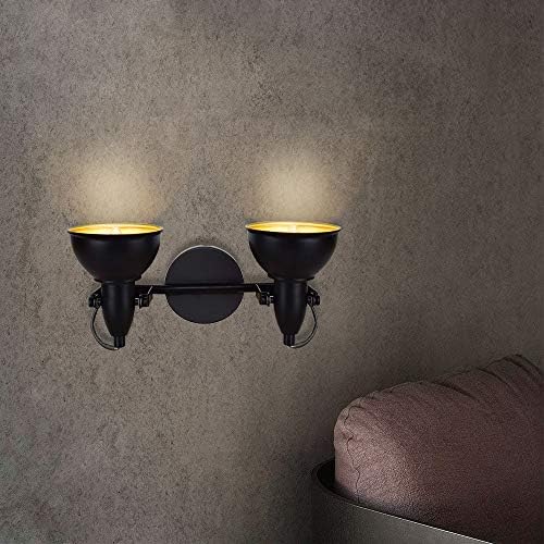 Depuley Retro 2 Way Straight Ceiling SpotlightKitchen Lights Fitting with Rotatable Trumpet-Shaped Lampshade, Black-Gold Metal Iron Cover, Track Lighting for Livingroom Kitchen Bedroom (No Bulbs)
