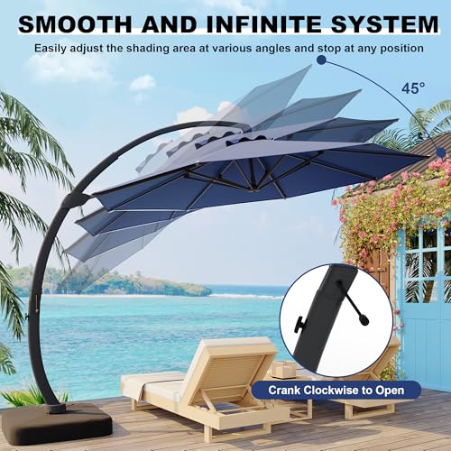 11FT Cantilever Patio Umbrella With Base Included, Cantilevers Outdoor Umbrella Heavy Duty Offset, Aluminium Curved Cantilever Umbrella