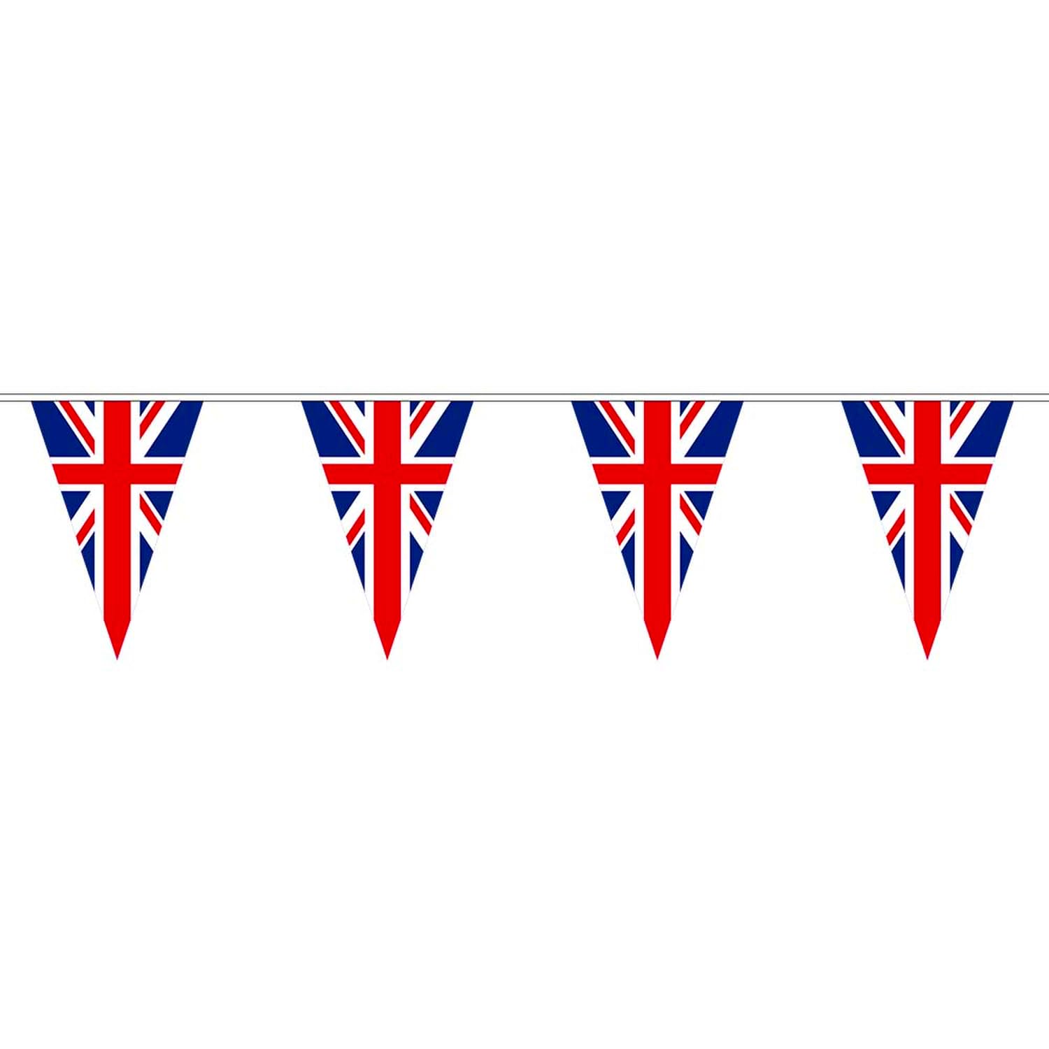 UK Union Jack Bunting 10 m - Large Plastic Bunting Garland 20 x 30 cm - Weatherproof, Tear-resistant & Reusable - England Party Decoration for Indoor & Outdoor, Garden Party & Events